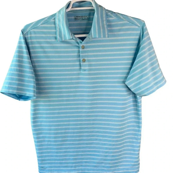 Nike Golf Fit Dry Men Size M Jersey Polo Golf Shirt Blue Stripes Short Sleeve - Picture 1 of 12